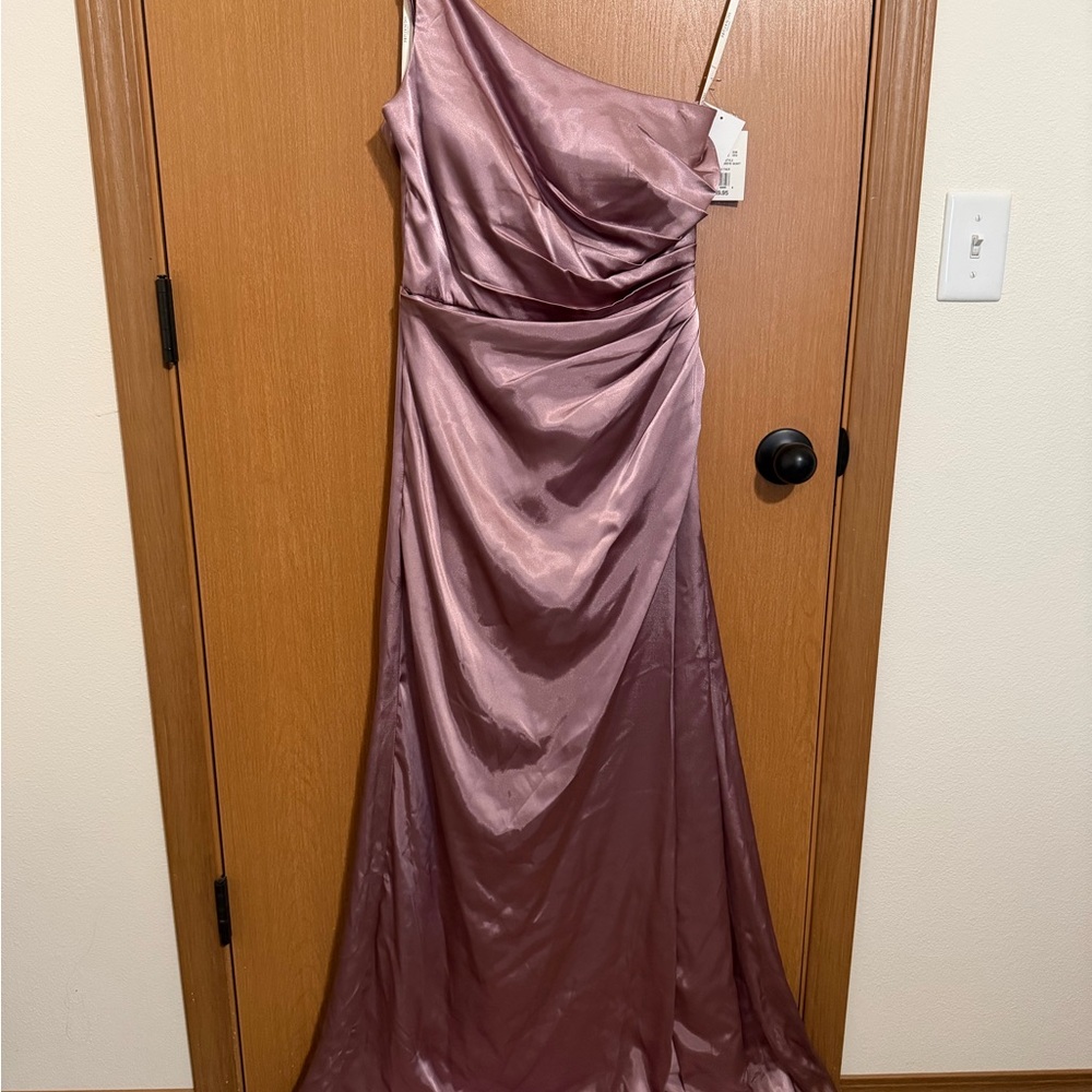 One-Shoulder Satin Evening Gown - Dusty Mauve